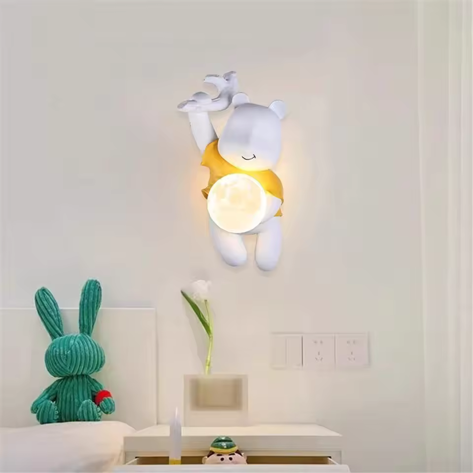 Resin Bear Moon Ball Cartoon Led Wall Light